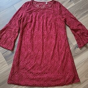 Ronni Nicole Red  Stretch Eyelet Lace Sheath Cocktail Dress Size 1X Travel